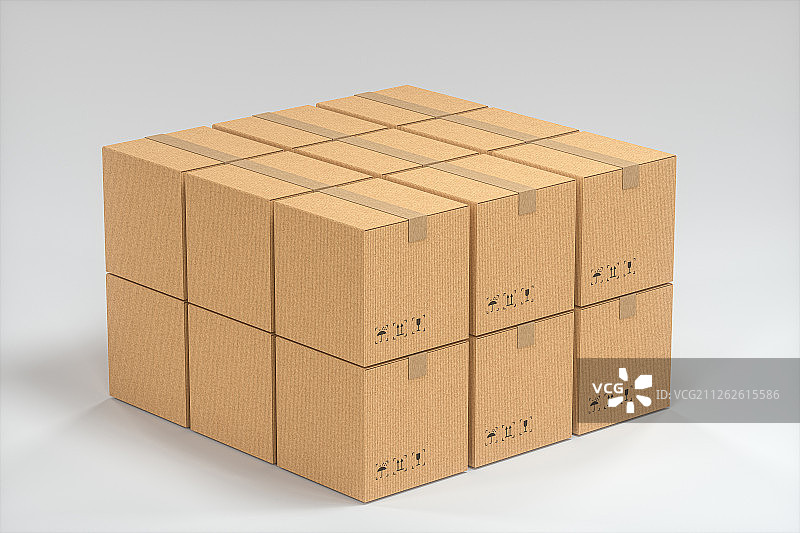 白色背景下崭新的包装箱 快递运输仓储概念图 三维渲染图片素材