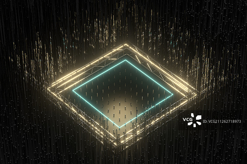 三维创意钢结构与黑色背景 三维渲染图片素材