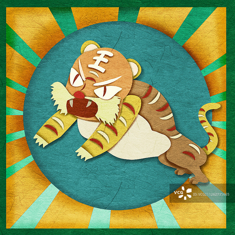 立体剪纸风十二生肖虎年老虎插画图片素材