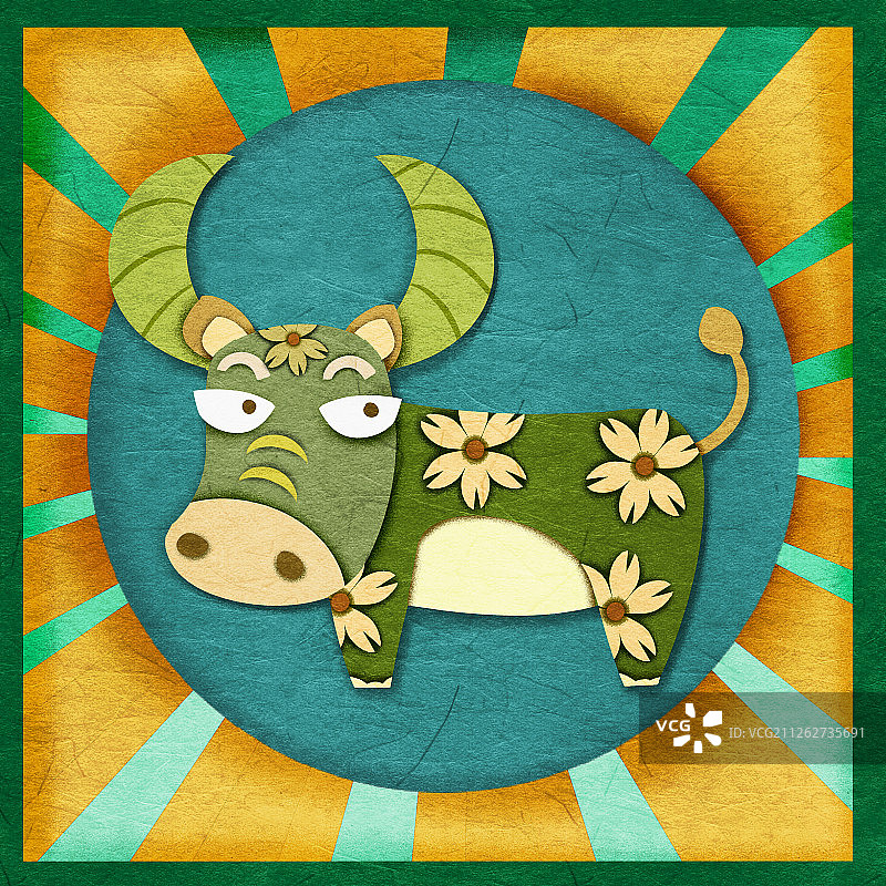 立体剪纸风十二生肖牛年老牛插画图片素材