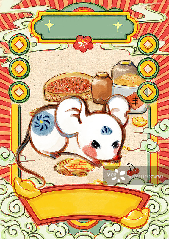 十二生肖鼠年国潮插画图片素材