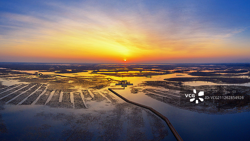 航拍白洋淀日出风光图片素材