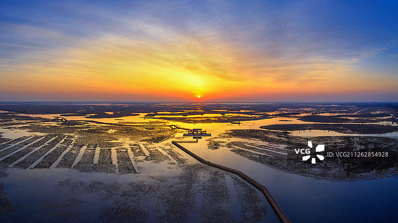 航拍白洋淀日出风光图片素材