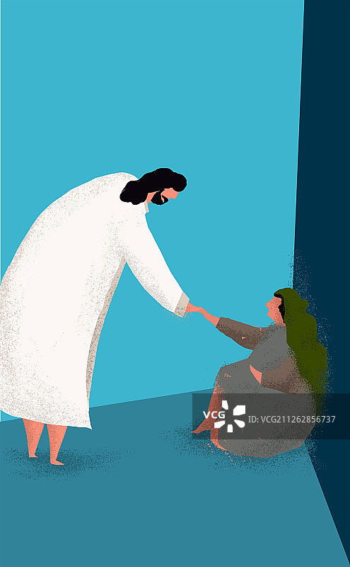 白衣男子帮助一个乞丐图片素材