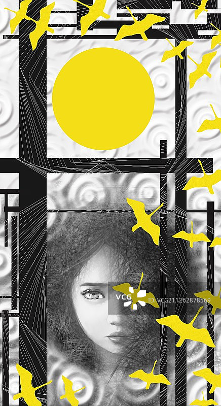 手绘抽象轻奢女郎人物后现代装饰画图片素材