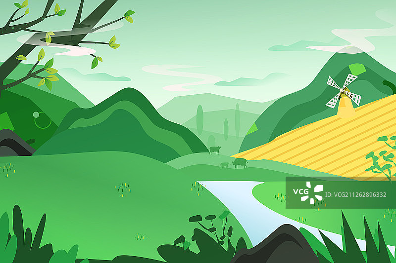 卡通牛奶加工挤奶饮料饮品活动牧场风景矢量背景插画图片素材