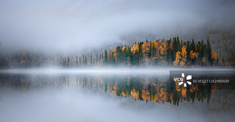 喀纳斯神仙湾晨雾图片素材