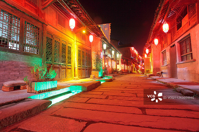 陕西 汉中 留坝县 老街道 夜景图片素材