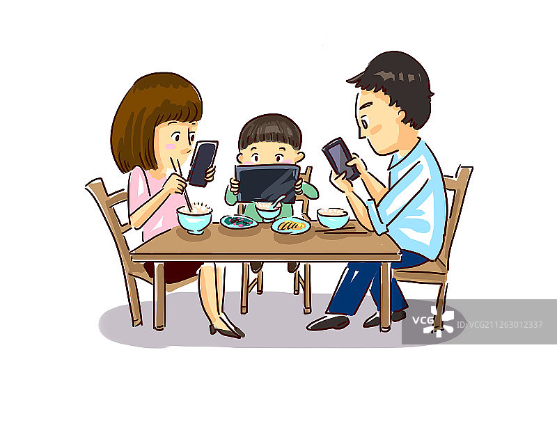 插画：现代家庭与屏幕上瘾图片素材