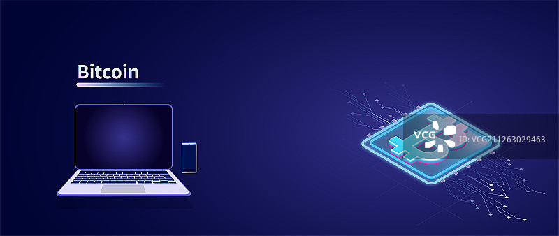 比特币网络电子虚拟货币交易的科技感插画背景图片素材