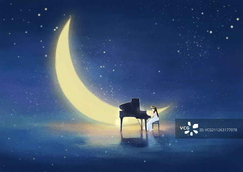 月光下弹钢琴图片素材