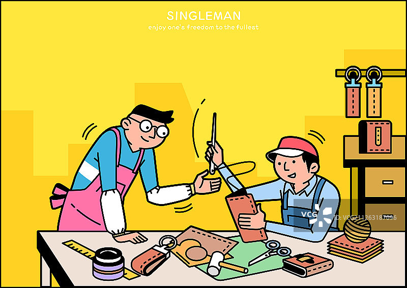 插画，生活方式，单身生活，单身，爱好，快乐，满意，手工艺图片素材