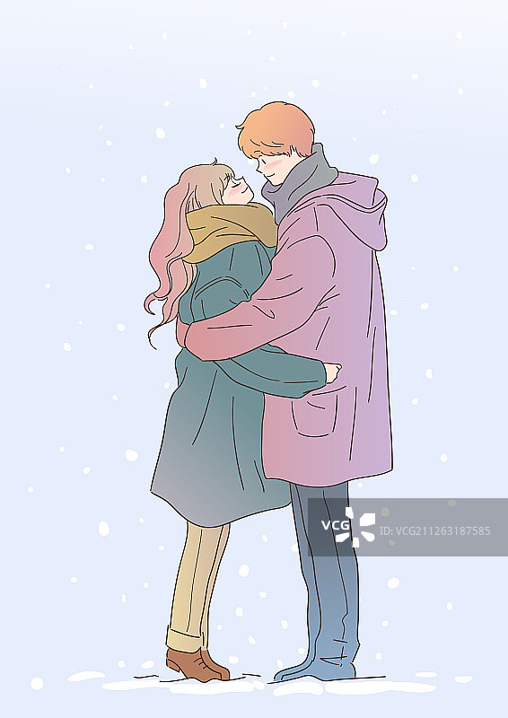 冬季情侣相拥图片素材