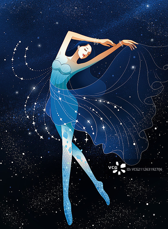 一个年轻优雅的女性在星空中舞蹈图片素材