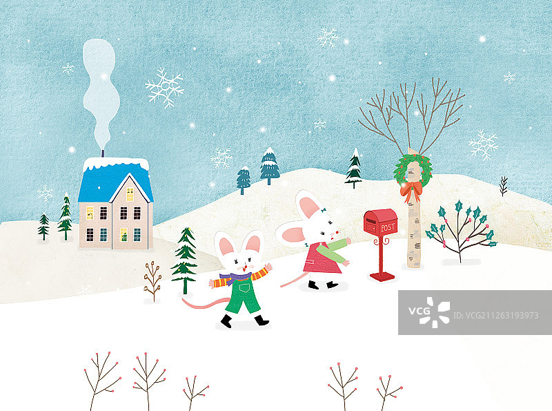 老鼠，角色，童话故事，新年，2020年，鼠生肖，冬季，邮箱，雪图片素材