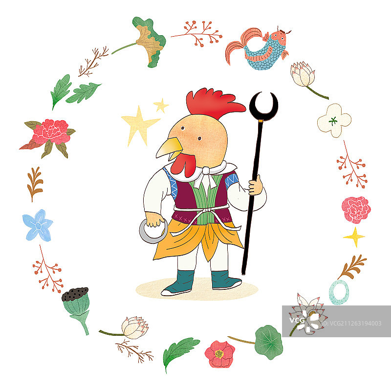 十二生肖、边框、圆形、花卉、传统文化、公鸡图片素材