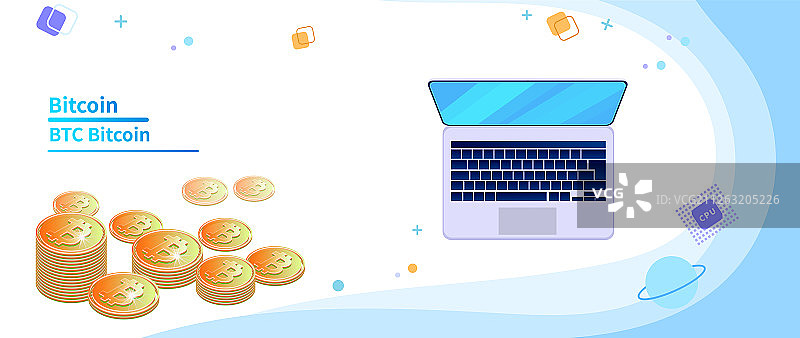 比特币网络电子虚拟货币交易的科技感插画背景图片素材