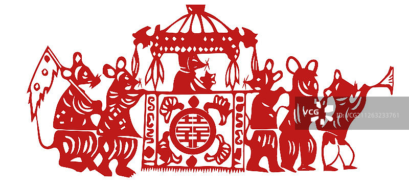 鼠年老鼠接亲创意抽象剪纸插画图片素材