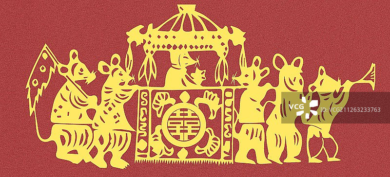 鼠年老鼠接亲创意抽象剪纸插画图片素材