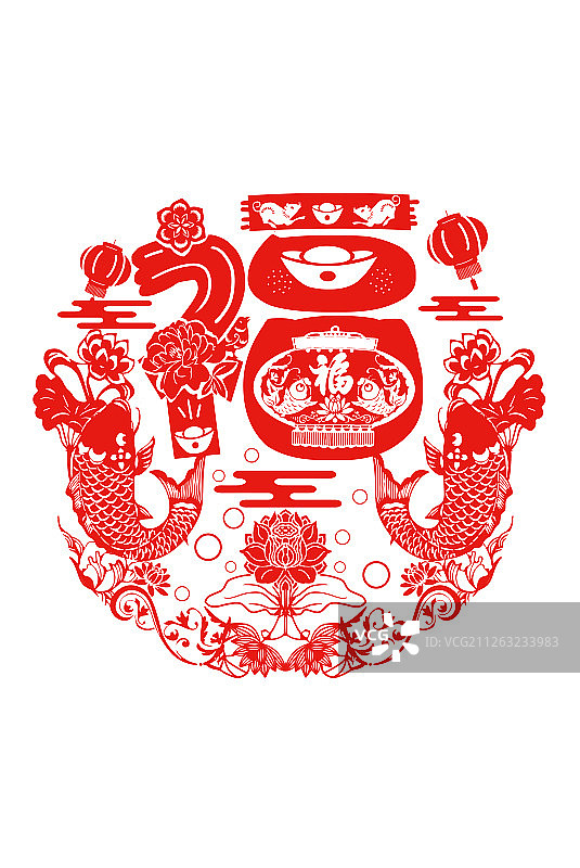 新年鼠年创意福字剪纸插画图片素材