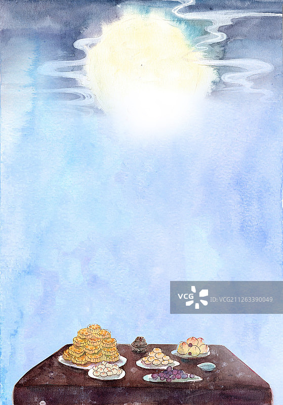 插画：古风水彩淡雅风景图片素材