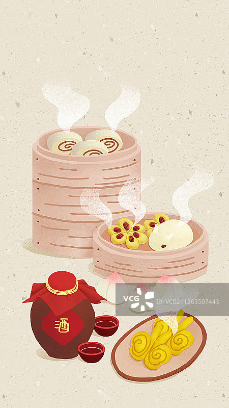 年俗浅色背景竖版腊月二十九-蒸馒头图片素材
