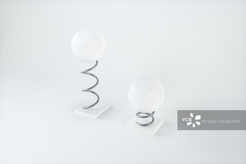 创意弹簧与小球 弹性的概念物体 三维渲染图片素材
