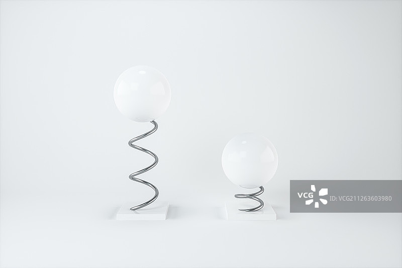 创意弹簧与小球 弹性的概念物体 三维渲染图片素材
