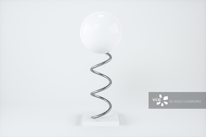 创意弹簧与小球 弹性的概念物体 三维渲染图片素材