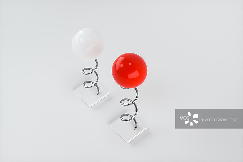 创意弹簧与小球 弹性的概念物体 三维渲染图片素材