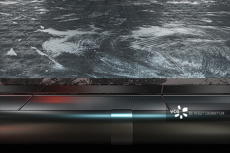 深色岩石地砖地面与钢架结构背景 三维渲染图片素材