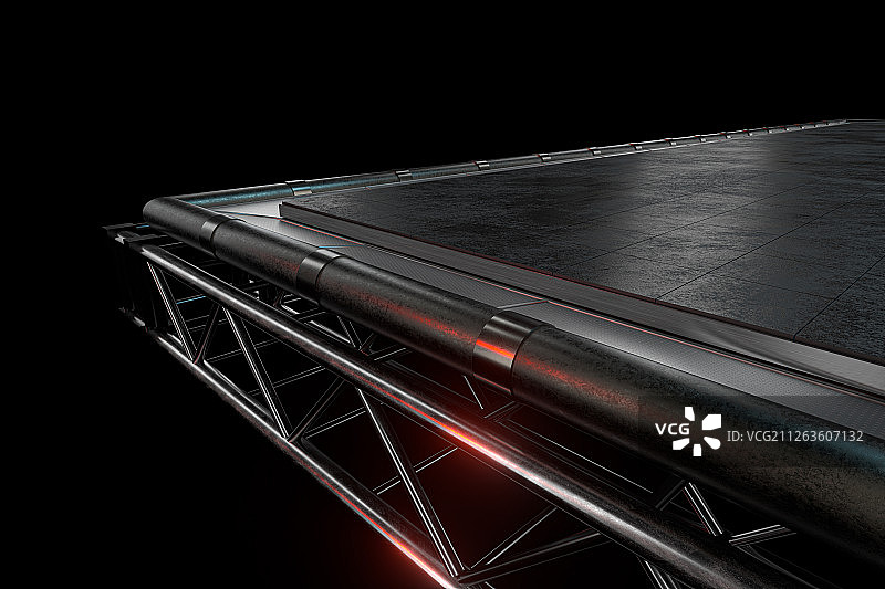 深色岩石地砖地面与钢架结构背景 三维渲染图片素材