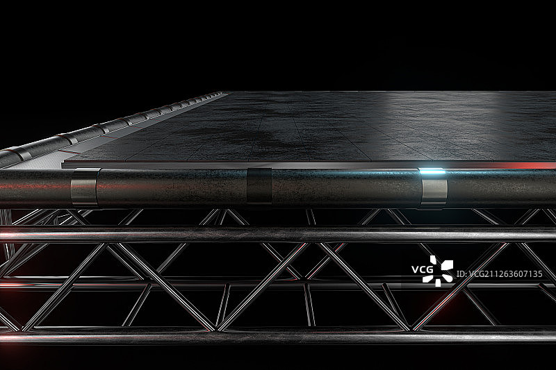 深色岩石地砖地面与钢架结构背景 三维渲染图片素材