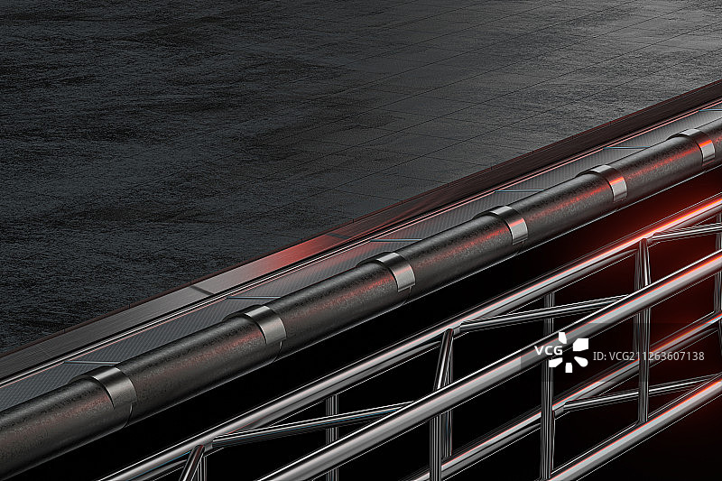 深色岩石地砖地面与钢架结构背景 三维渲染图片素材