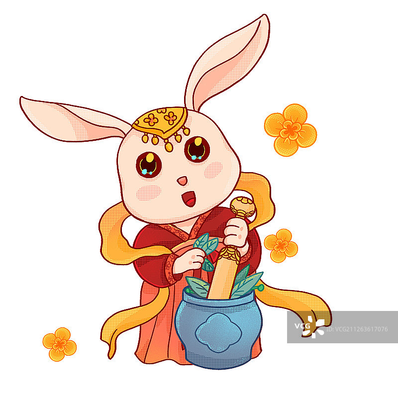 中国传统民俗十二生肖兔仙在月宫捣药创意国风手绘插画2图片素材