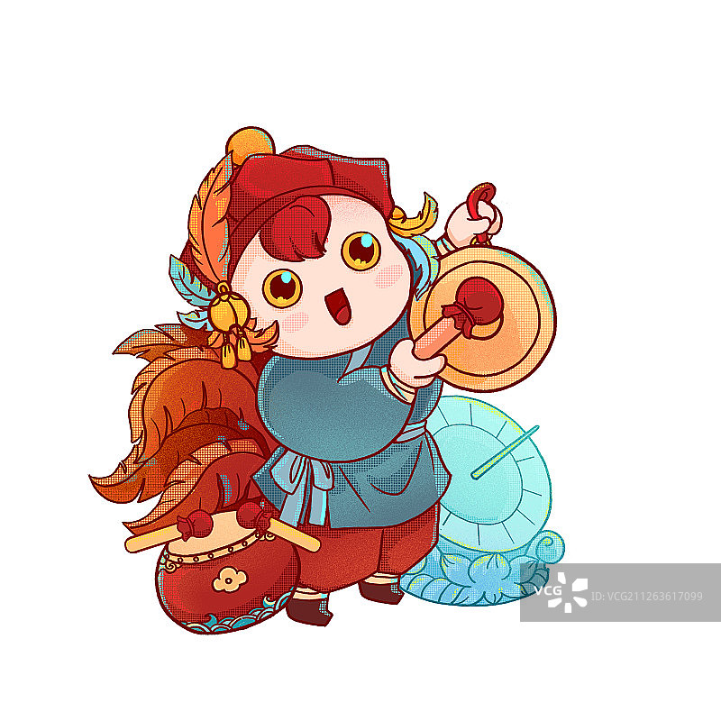 中国传统民俗十二生肖鸡敲锣打鸣报晓创意国风手绘插画1图片素材
