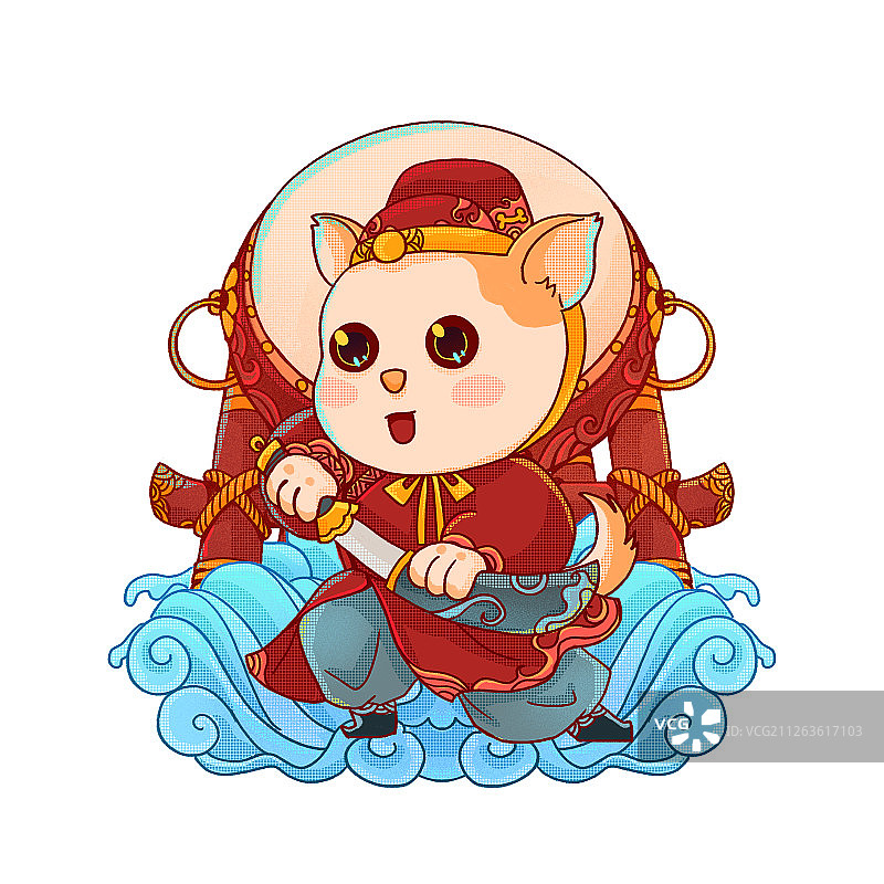 中国传统民俗十二生肖狗拔刀护卫创意国风手绘插画1图片素材