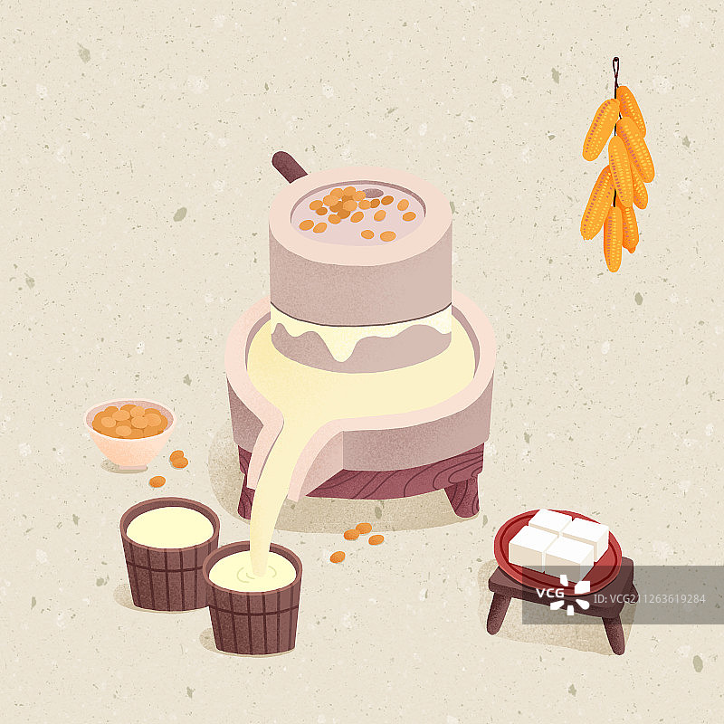 年俗扁平风浅色背景方形腊月二十五-做豆腐图片素材