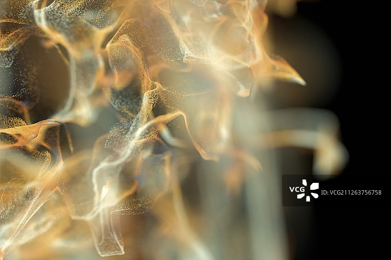 空间中舞动金色斑驳粒子 三维渲染图片素材