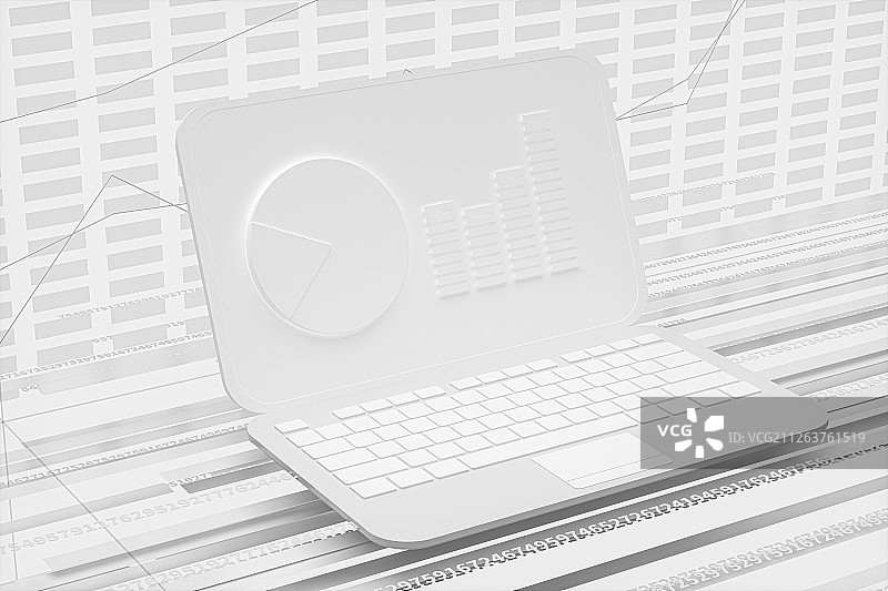 笔记本电脑屏幕与数据表格金融背景 三维渲染图片素材