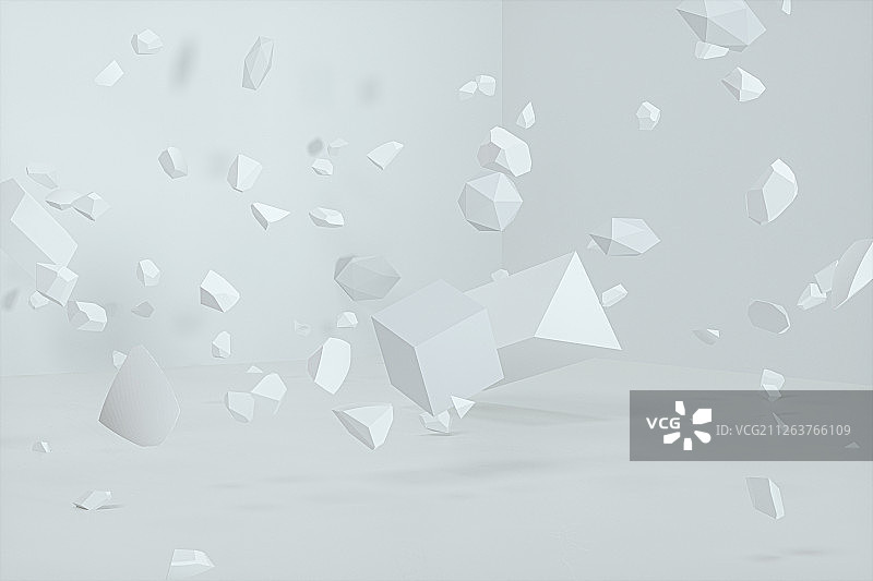 空中飞舞浮动的三维集合体 三维渲染图片素材