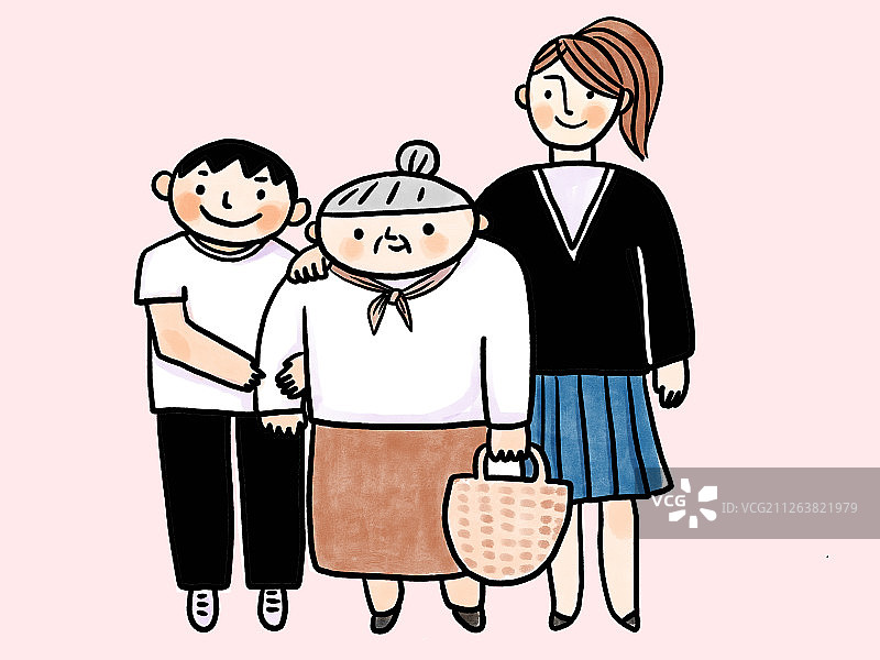 隔辈人孙子孙女和奶奶插图图片素材