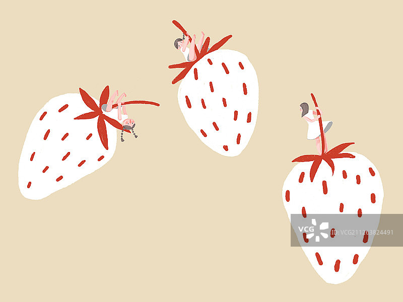 草莓和少女插图图片素材