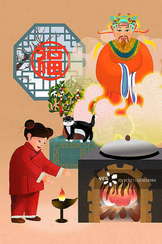 年俗 正月十三 灶下点灯 无字图片素材