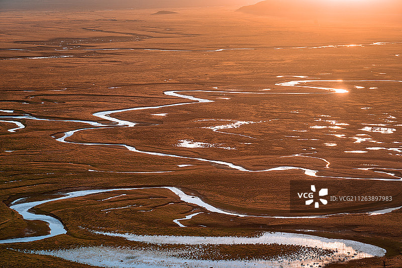 甘肃甘南玛曲阿万仓黄河湿地日落风光图片素材