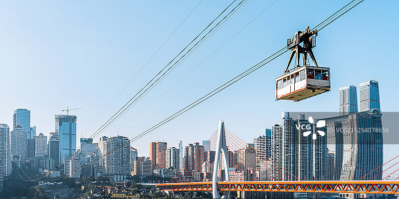 中国重庆城市高楼和长江索道风光图片素材