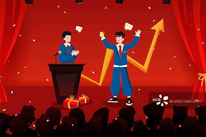 卡通年终奖晚会颁奖红包庆典活动背景矢量插画图片素材