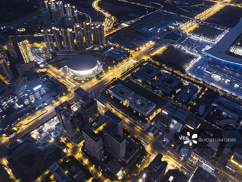 成都城市夜景航拍图片素材