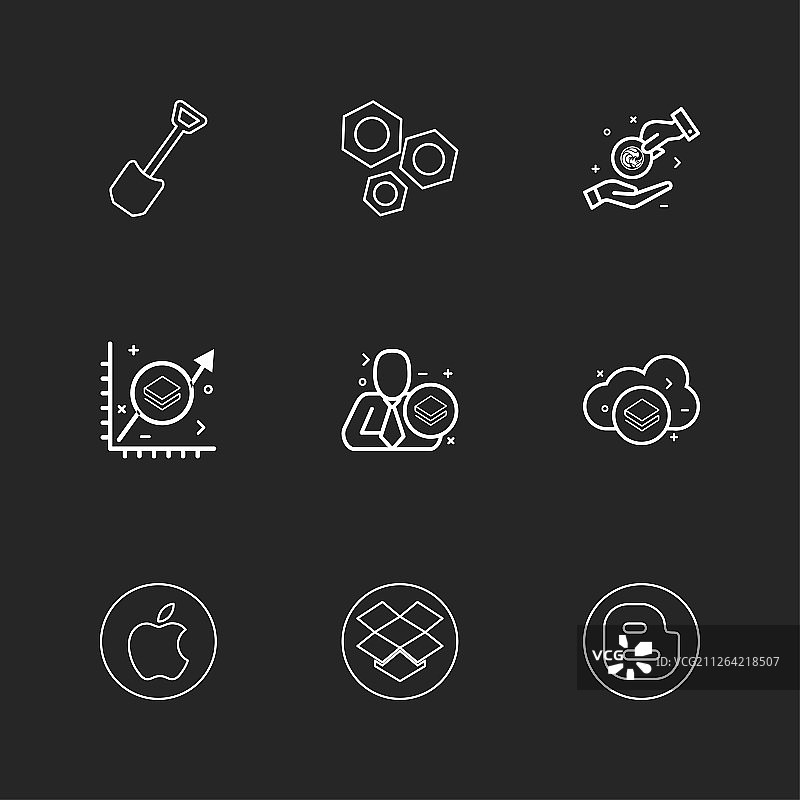 黑桃、螺母、苹果、Dropbox、Blogger、加密货币、Stratis、钱币、美元、图表、商业、银行图标矢量设计扁平风格创意图标合集图片素材