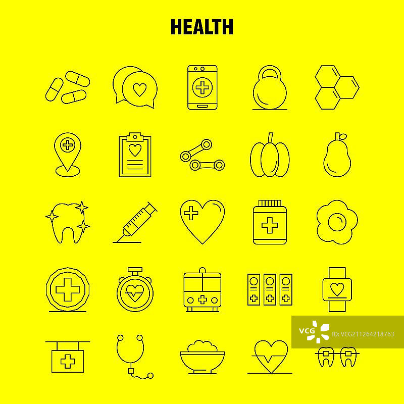 用于Web、Print和Mobile UX/UI套件的健康系列图标图片素材
